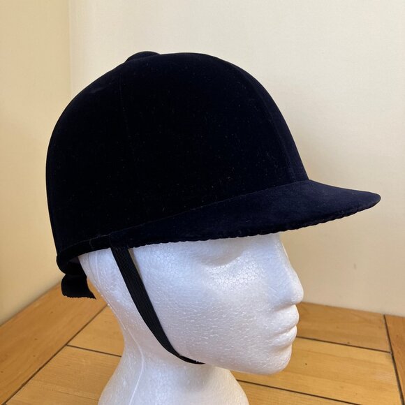 Velvet Equestrian Hat Helmet with Elastic Chin Strap Made in England Size 6-7/8 - Picture 1 of 11